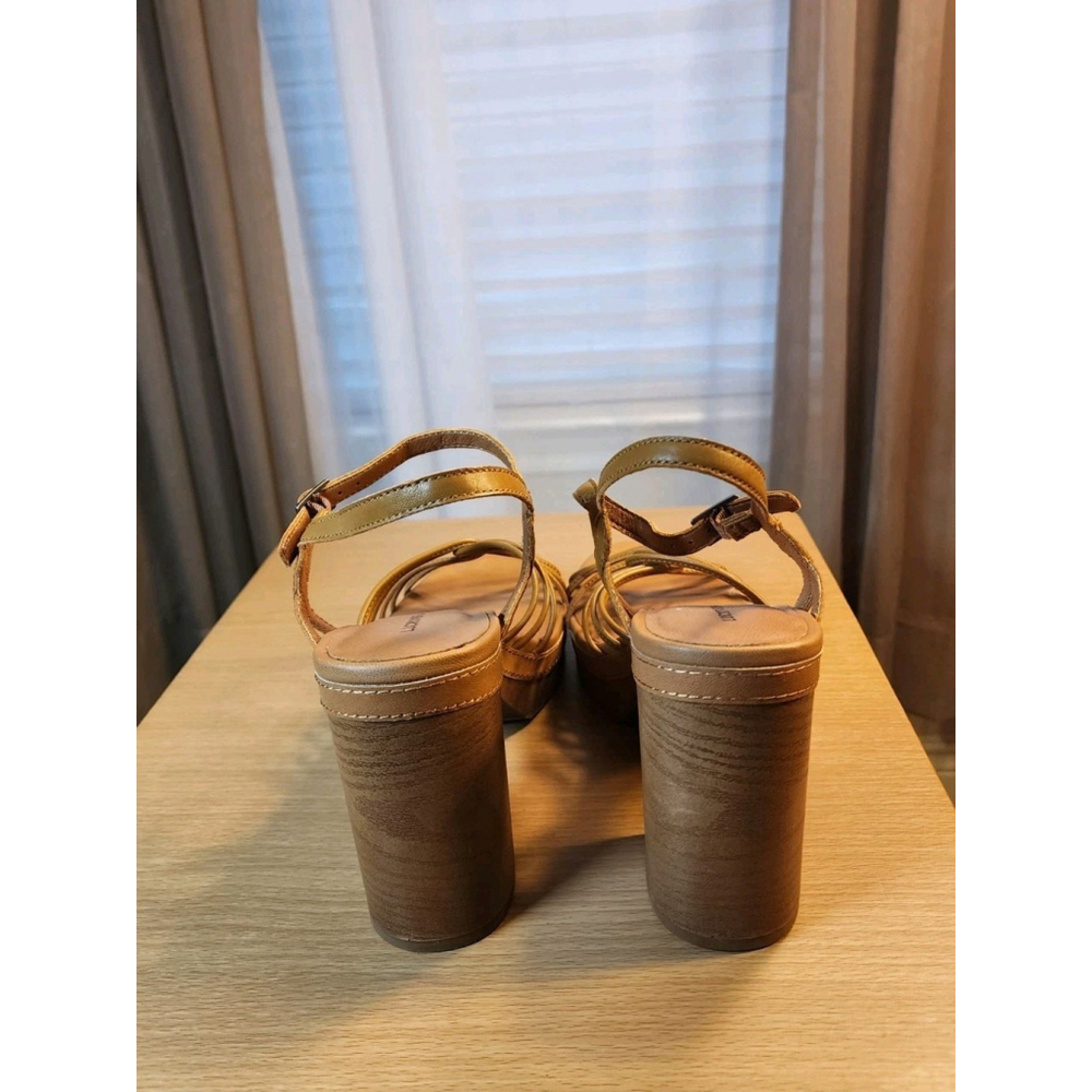 Lucky Brand Cognac Brown Retro Chic Classic Wooden Platform Sandals SZ 9.5 M - Picture 12 of 16